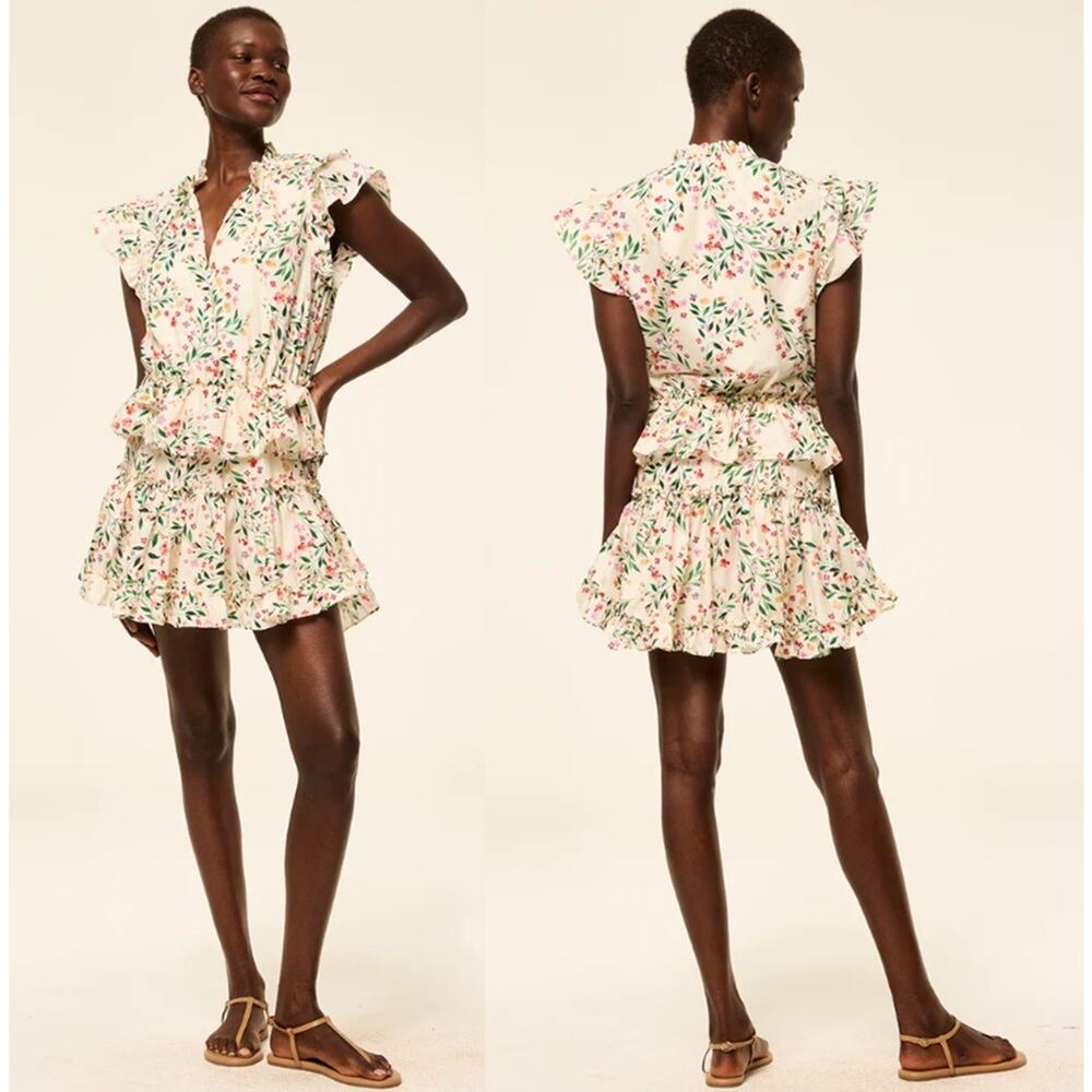 MISA Los Angeles Iliana Spring Ditsy Ruffled Mini Cotton Dress Sz XS NEW - Picture 7 of 8
